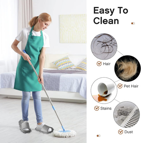 2 Pairs Microfiber Cleaning Mop Slippers, Washable Unisex Dusting Slippers for Floor Cleaning (Gray, Large)