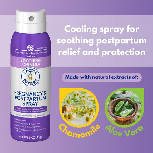 Doctor Butler's Pregnancy & Postpartum Spray - Perineal Spray and Hemorrhoid Treatment with Aloe and Chamomile, Pregnancy Support and Postpartum Essentials, Paraben Free (3oz)