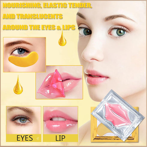 30 Pairs 24K Gold Eye Masks & Lip Masks - Crystal Collagen Patches for Puffy Eyes, Moisturizing Skin Care
