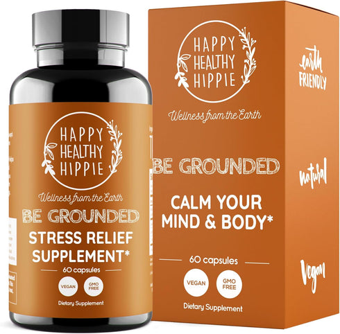 Happy Healthy Hippie Stress Relief Supplement - Lavender Pills for Calmness, Quick Acting, Herbal, Vegan, 60 Pills