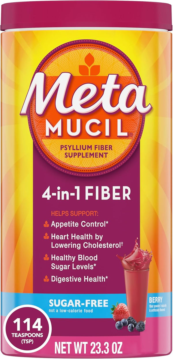Metamucil Fiber, 4-in-1 Psyllium Fiber Supplement, Sugar-Free Powder, 114 Servings