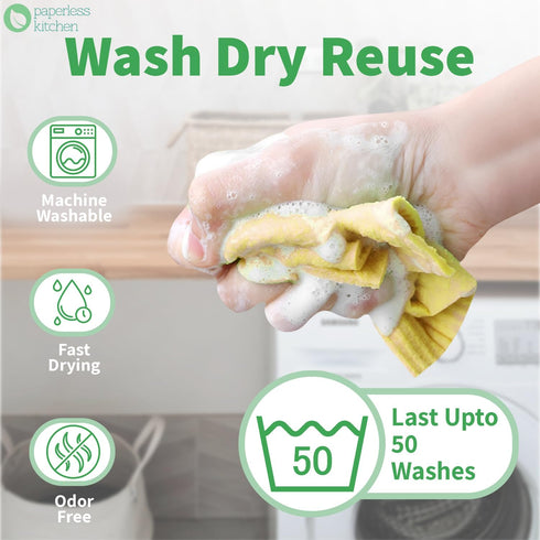 Swedish Dishcloths for Kitchen, Reusable Cleaning Wipes, Pack of 12
