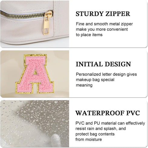 Initial Travel Makeup Bag Pouch, Clear Toiletry Bag for Women, Unique Birthday Gifts for Teacher Mom Friends, White B
