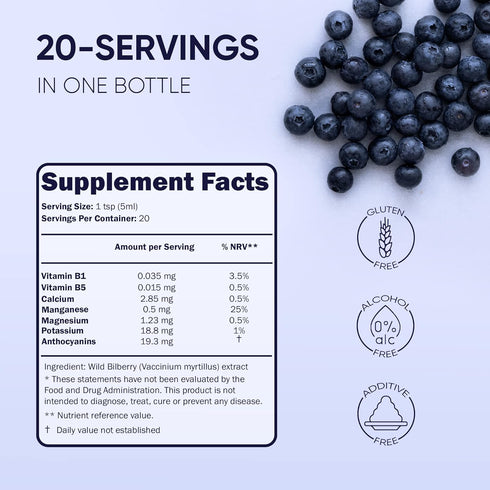Wild Bilberry Extract for Eyes, USDA Organic 3.4oz Liquid Supplement with High Bioavailability
