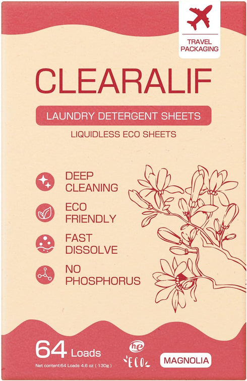CLEARALIF Laundry Detergent Sheets, Magnolia, 64 Loads, Eco Friendly & Hypoallergenic