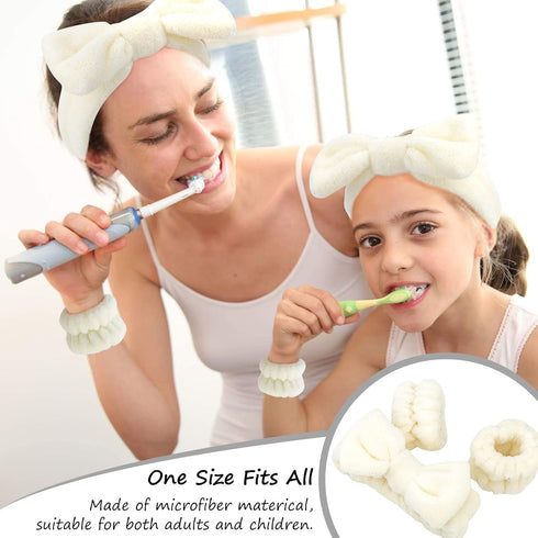 6 PCS Spa Headband with Wrist Washband Face Wash Set, Beige
