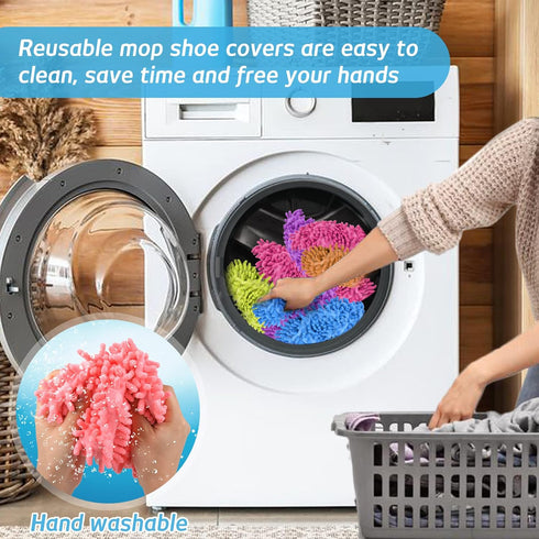 IUM 10 5-Pairs Pcs Microfiber Mop Slippers Shoes Reusable Dust Mops for Women Washable, Mop Slippers Shoes for Floor