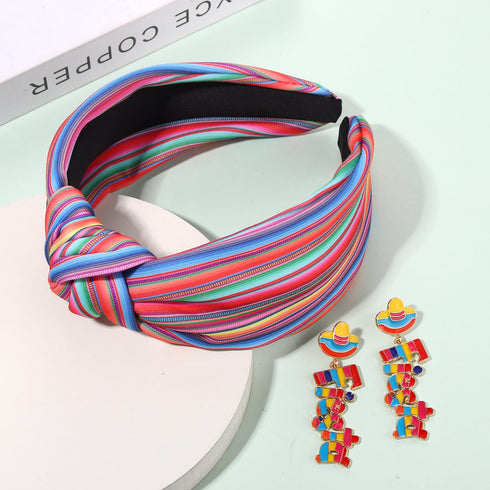 Mexican Headband for Women - Cinco De Mayo Fiesta Pinata Cactus Sombrero Knotted Wide Top Knot Hair Accessory