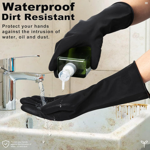 ThxToms 3 Pairs Reusable Latex Dishwashing Gloves for Housework, Kitchen, Bathroom, Medium, Black