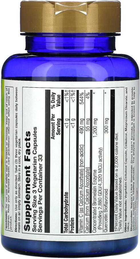 Nature's Life Bromelain Sinus Ease 1200mg with Vitamin C, 100 Vegetarian Capsules