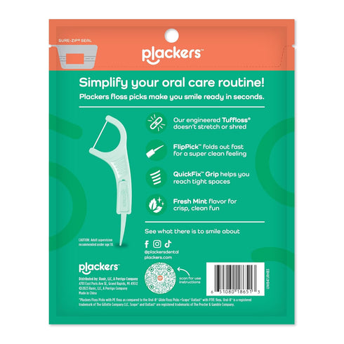 Plackers Micro Line Dental Floss Picks, Fold-Out FlipPick, Tuffloss, Easy Storage with Sure-Zip Seal, Fresh Mint