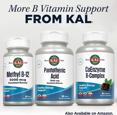 KAL Pantothenic Acid 1000mg, Sustained Release Vitamin B5, 100 Tablets, 60-Day Guarantee