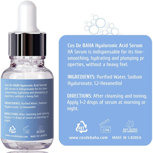 Pure Hyaluronic Acid 1% Serum, 10,000ppm Hydrating Face Serum for Fine Lines, 1 Fl Oz (30ml)