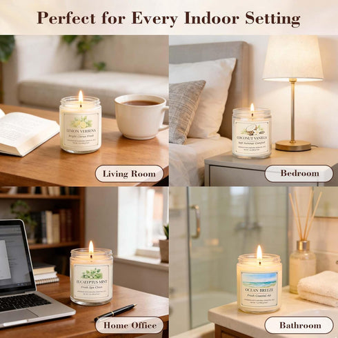 Set, 6 Pack 7oz Scented Candle Gift Natural Soy Wax Aromatherapy Candles, Coconut Vanilla Lemon Verbena Fresh Linen