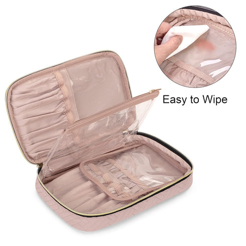 Yarwo Travel Makeup Brushes Bag, Portable Cosmetic Bag for Brushes (up to 9.4") and Essentials, Dusty Rose