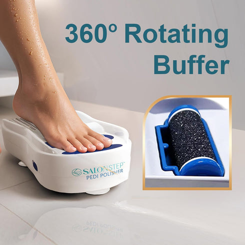 Salon Step 360 Pedi Polisher Hands-Free Foot Exfoliator for Shower or Dry Use, Waterproof Smoother with Spinning