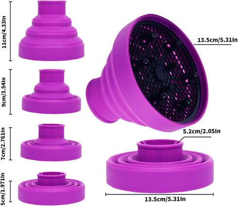 Universal Collapsible Hair Dryer Diffuser Attachment, Lightweight Portable Travel Tool for Most Blow Dryers - Purple