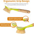 2 Pack Kitchen Dish Brush with Bamboo Handle, Built-in Scraper Scrub Brush for Pans, Pots, and Kitchen Sink Cleaning,