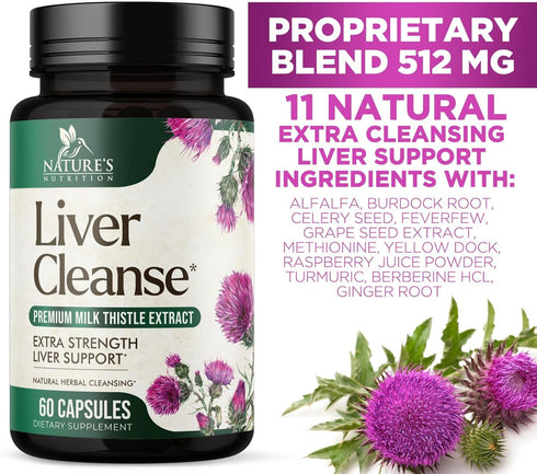 Liver Cleanse Detox & Repair Formula 60 Capsules, Herbal Support with Milk Thistle, Artichoke Extract & Turmeric