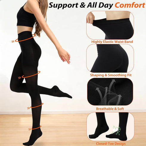 LIKAWEN 20-30 mmHg Medical Compression Pantyhose for Women and Men, Compression Tights, Closed Toe, Graduated Support