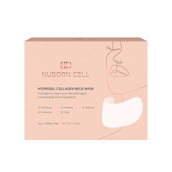 NUBORN CELL Hydrogel Collagen Neck Mask - 5-Pack Advanced Moisturizing Stem Cell Gel Sheet for Dry Skin, Dewy Glass Skin
