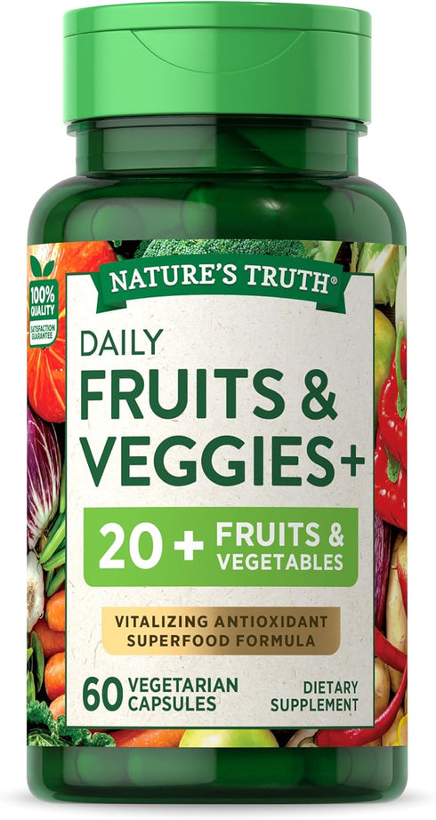 Super Fruits and Veggies - 60 Vegetarian Capsules, Non-GMO & Gluten Free Antioxidant Superfood Supplement
