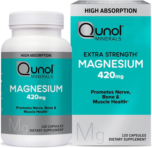 Qunol Magnesium Glycinate Capsules 420mg, Extra Strength High Absorption Magnesium Supplement for Bone and Muscle