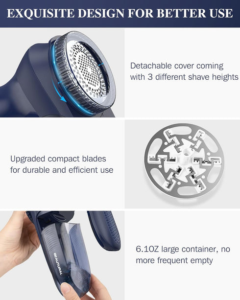 BEAUTURAL Sweater Fabric Shaver Home-Edition, Powerful & Efficient Lint Remover for Clothes and Furniture, AC Adapter