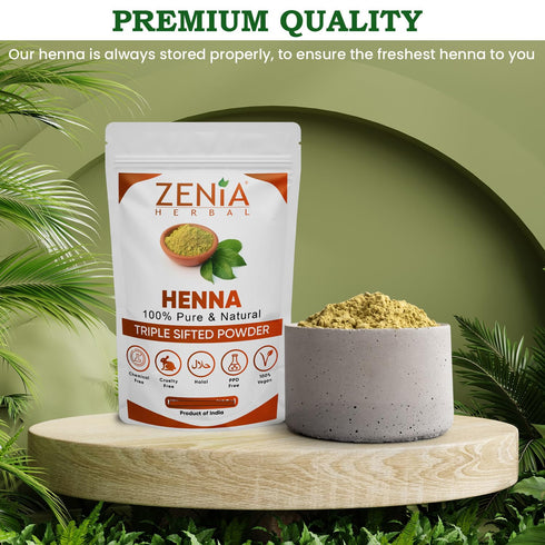 Zenia 100% Pure & Natural Henna Powder, 100 grams (3.5 oz), Orange-Red Hair Color, No Chemicals