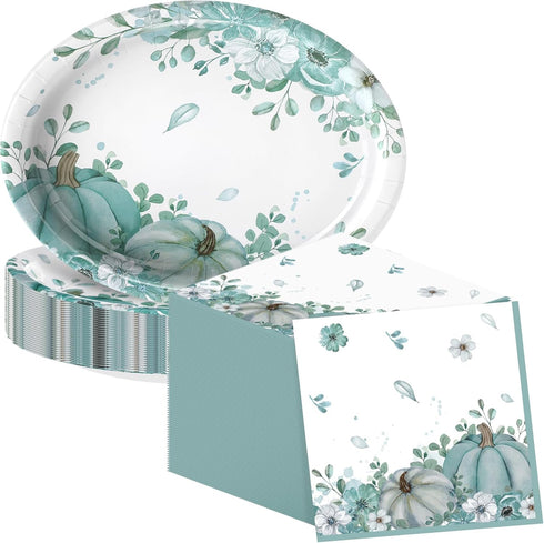 Maxdot 100 Pcs Fall Plates and Napkins 10 x 12 Inch Heavy Duty