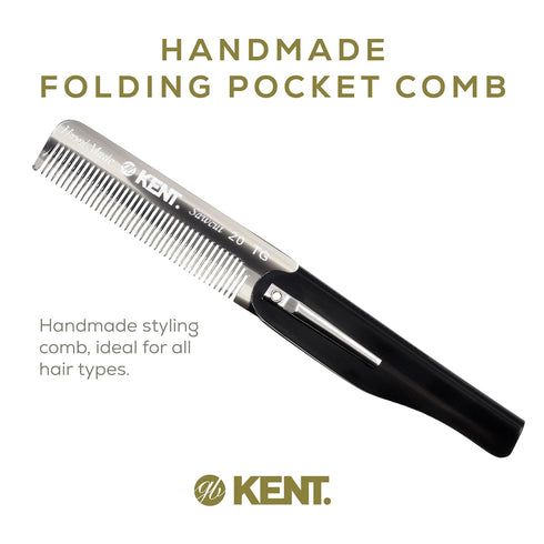 Kent 20T Black Graphite Folding Pocket Comb, Handmade Fine Tooth Hair Comb for Men, Beard, and Mustache