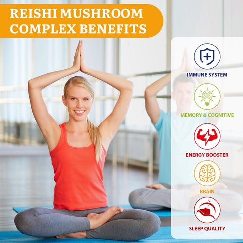Japanese Reishi Mushroom Complex Supplement 1500mg - Organic Mushroom Capsules for Immune, Brain & Energy Support
