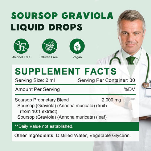 (2 Pack) Soursop Graviola Liquid Drops 2000mg | Natural Antioxidant, Cell Support & Regeneration, Immune Boost, Soursop
