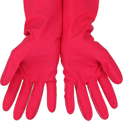 3 Pairs Rubber Cleaning Gloves, Latex Free Dishwashing Gloves, 13" Reusable Nitrile Gloves, Large, Orange + Pink + Red