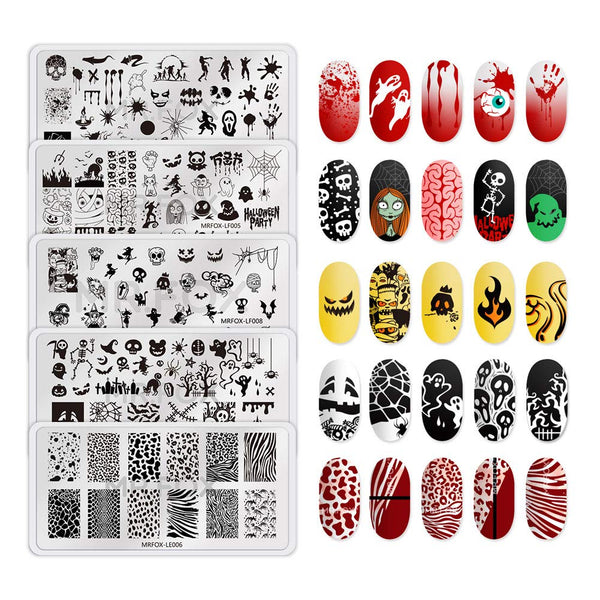 Mr. Fox Nail Printing Board Set - Halloween Flame Leopard, Zebra and Snake Motifs Nail Art DIY Stamping Template