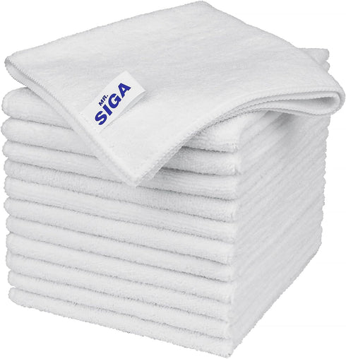 MR.SIGA Microfiber Cleaning Cloth, All-Purpose Towels, Streak Free Cleaning Rags, Pack of 12, White, Size 32 x 32 cm