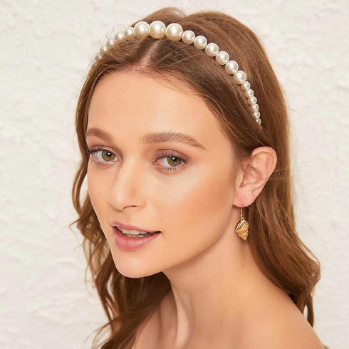 WOVOWOVO Pearl Headbands for Women, 8 Pack White Faux Pearls Hairband, Gold Metal Headband for Bridal Accessories
