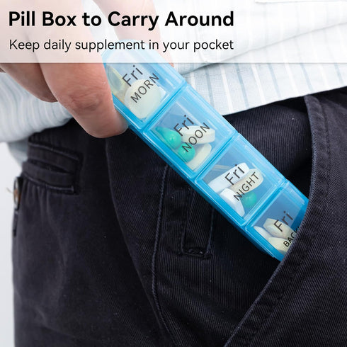 Daviky Pill Organizer 4 Times a Day, 7 Day Pill Box, Large Weekly Medicine Organizer for Travel with Removable