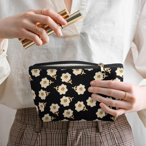 Photect 3 Pcs Floral Makeup Bag, Corduroy Small Pouch, Canvas Cosmetic Mini Toiletry Zipper Bags