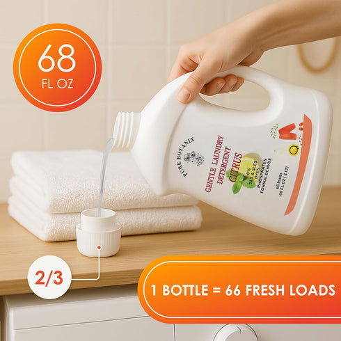 Pure Botanix 68 Oz 66 Citrus Organic Plant- Based Laundry Detergent Fl | Loads, Natural Hypoallergenic Non-Toxic Soap