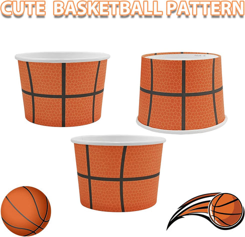50 Pcs Basketball Paper Ice Cream Cups Basketball Party Treat Snacks Bowls Cute Basketball Birthday Party Supplies Dessert Food Containers For Soup Yogurt, 9 OZ, Orange by EaciTown