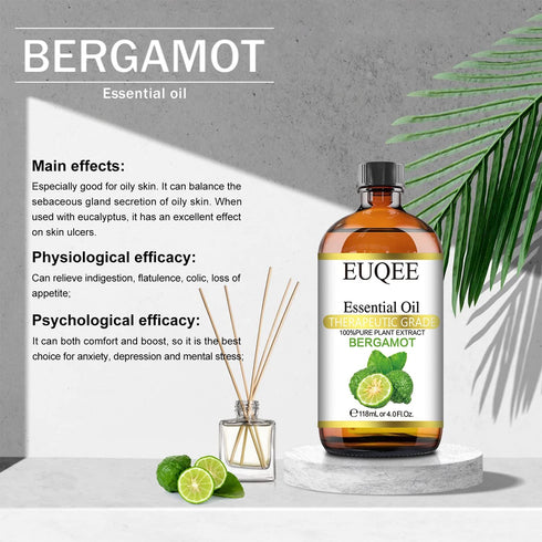 Bergamot Essential Oil 118ml Pure Oil for Aromatherapy, Diffuser, Candle Making, Large Bottle with Gift Box