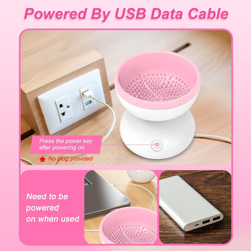 Pink Electric Makeup Brush Cleaner Machine, Silicone Beauty Blender Cleanser for Makeup Brushes, Gift