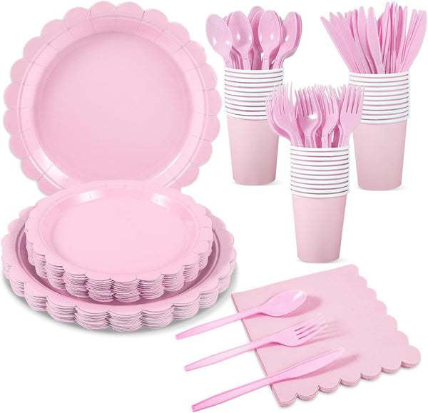 175 Pcs Pink Paper Plates and Napkins - 25 Guest Light Pink Party Supplies for Baby Shower & Birthday