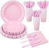 175 Pcs Pink Paper Plates and Napkins - 25 Guest Light Pink Party Supplies for Baby Shower & Birthday