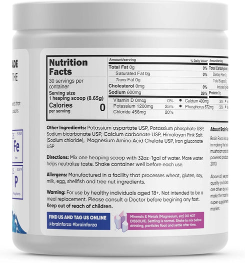 Brain Forza Super Fast Keto Electrolytes for Fasting, Unflavored, 30 Servings, No Sugar