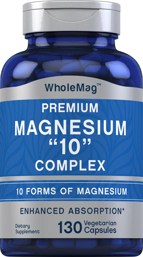 Magnesium 10 in One Complex | 130 Vegetarian Capsules | WholeMag Non-GMO, Gluten Free Supplement