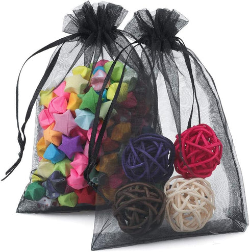 G2PLUS Black Organza Bags, 4x6 in Sheer Mesh Drawstring Gift Bags, Jewelry Pouches, Candy Bag for Halloween, Christmas,