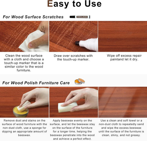 Furniture Markers Touch Up Kit - 18 Colors Wood Scratch Repair Kit with Beeswax Furniture Polish, Wood Markers for