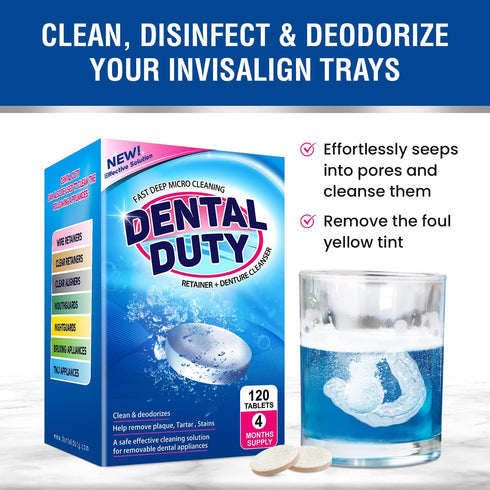 Retainer and Denture Cleaning Tablets, 120 Tablets, Remove Plaque, Odors, and Stains